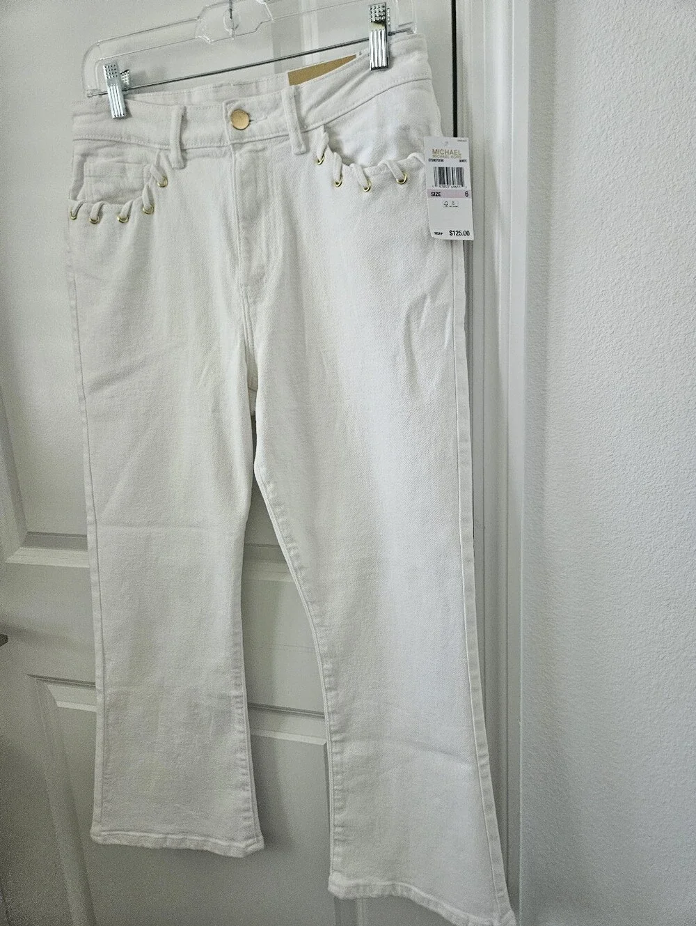 Nwt $125 Michael Kors White Selma Flared Jeams Size 6,  25